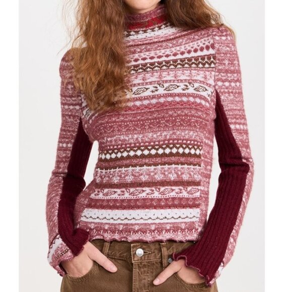 Free People 'Bali Juniper' Turtleneck Sweater, Rhubarb Combo - Picture 1 of 4